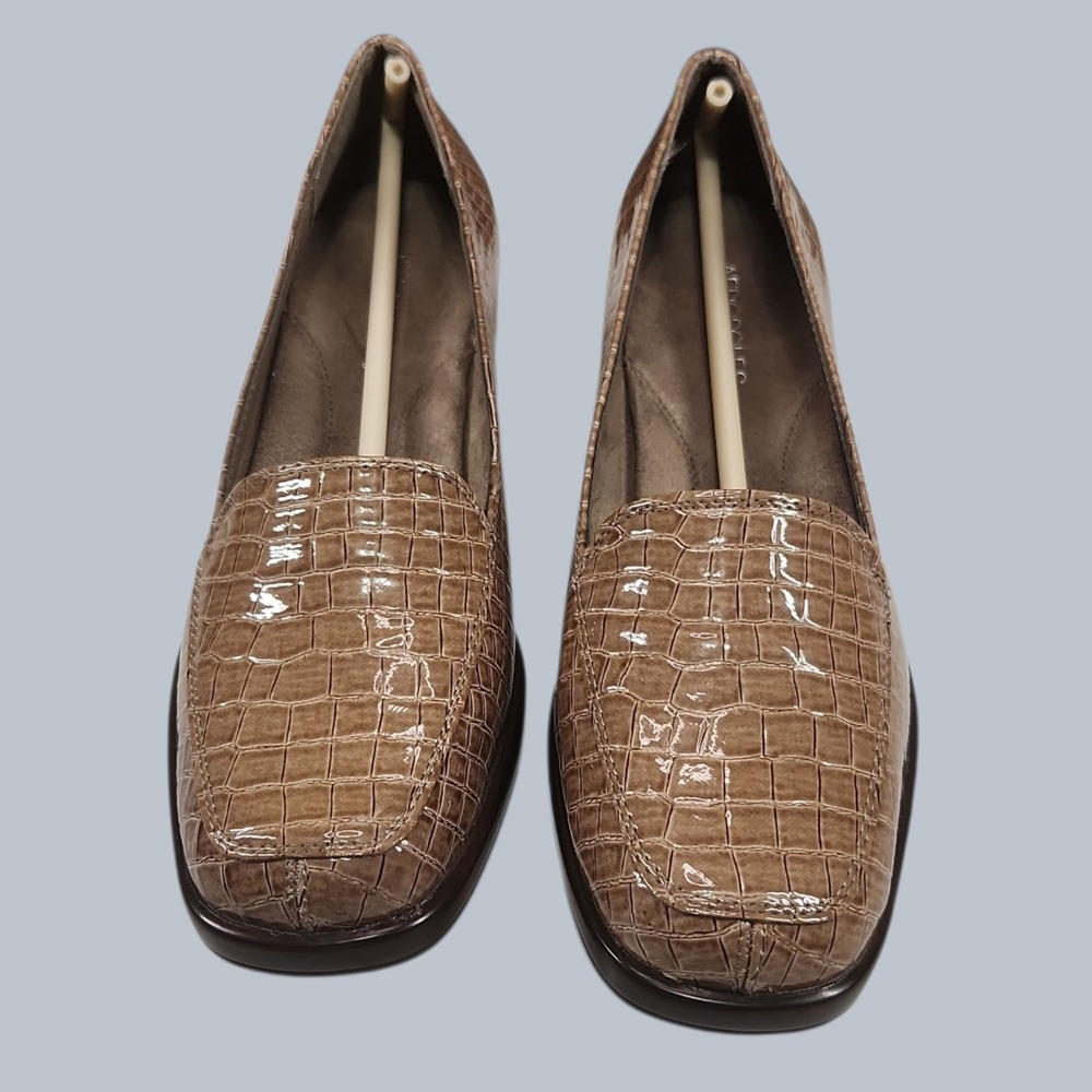 Aerosoles Final Exam Women's Taupe Croc Wedge Loafer Shoe Square Toe Size 9